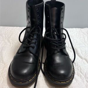 Dr. Martens Black Leather Boots with Yellow Stitching